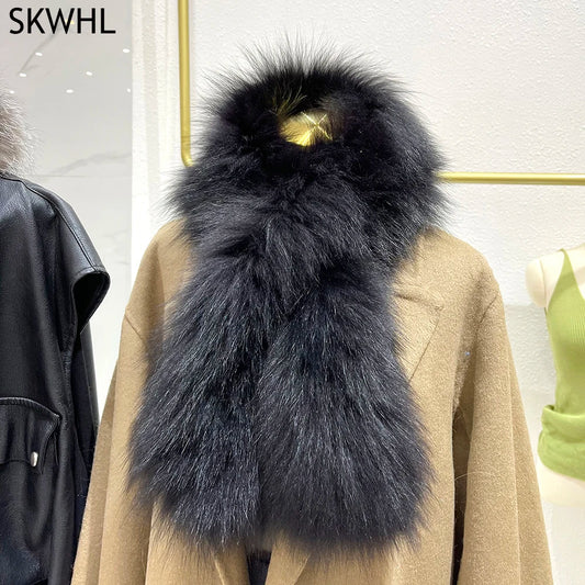 New Women Winter Warm Natural Fox Fur Scarf Ring Knit Real Fox Fur Lady Fashion Neckerchief Scarves Women Real Fur Bandana