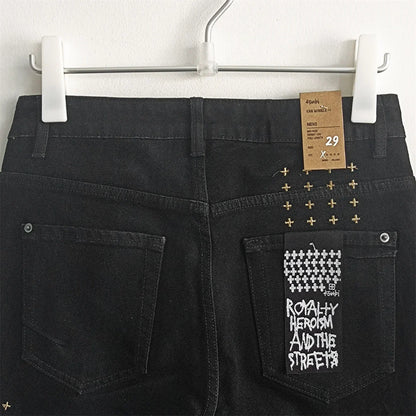 25SS New KSUBI Cross Jeans Men fashion High Street Black letter embroidery Old Patch Stretch Skinny Jeans Hip Hop Pencil Pants