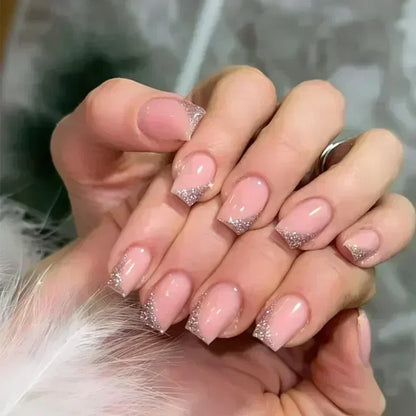 24Pcs French Tip  Press on Nails Short Coffin False Nails Simple Wearable Fake Nails Frosted Full Cover Press on Nail Tips Art