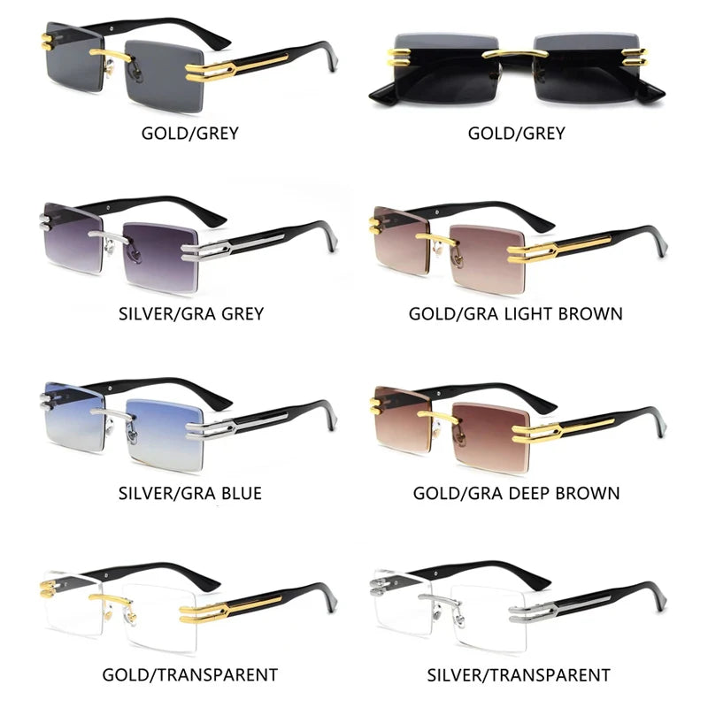 2024 New Retro Rimless Sunglasses For Men Women Luxury Punk Frameless Rectangle Cutting Sun Glasses Small Square Shades UV400