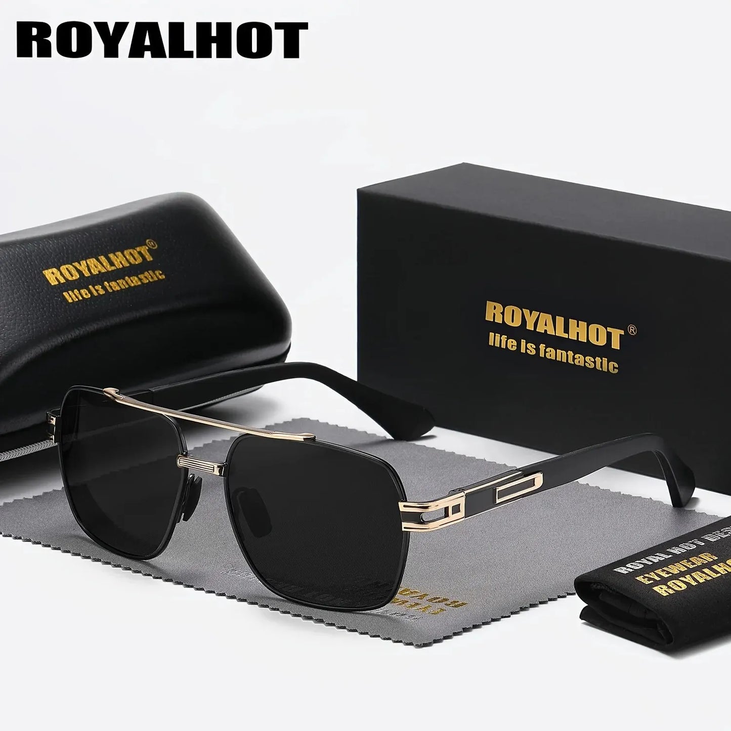 RoyalHot Unisex Polarized Classic Metal Oval Border Sunglasses