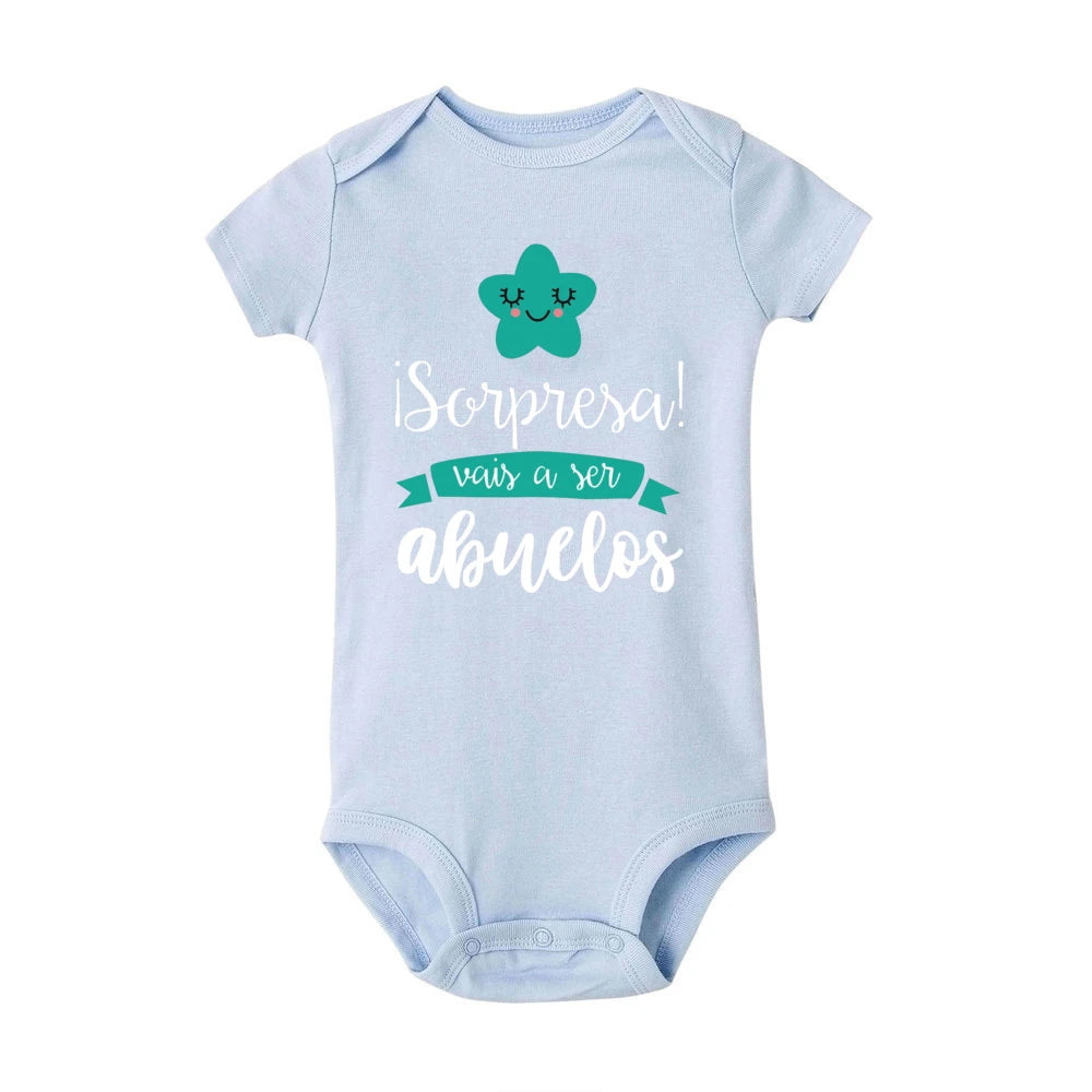 Surprise That You Will Become Grandparents Baby Romper Boy Girl Print Bodysuit Short Sleeve Jumpsuits Summer Infant Clothing