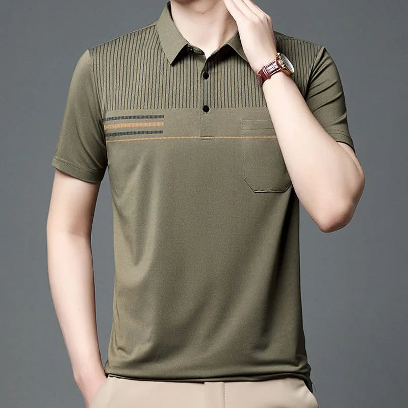 Business Office Casual Solid Color Polo T-shirt Male Clothes Summer Fashionable Trend Men's Pockets Short Sleeve Pullovers Tops