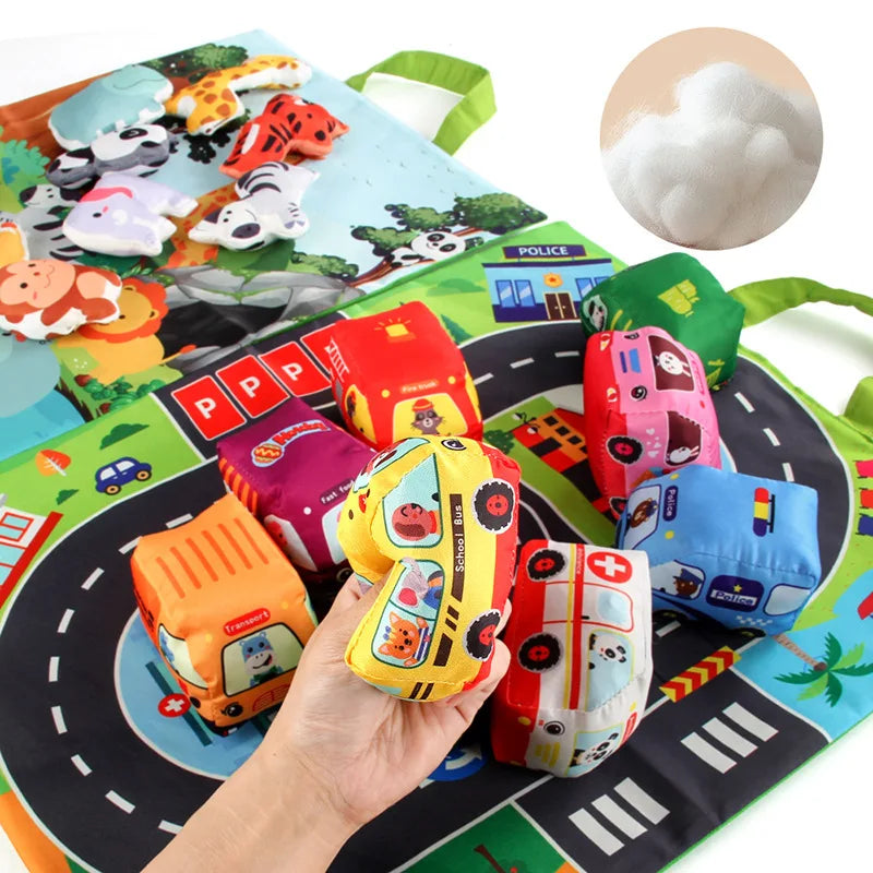 Baby fabric car model with storage bag carpet baby tear durable cloth book early education toy