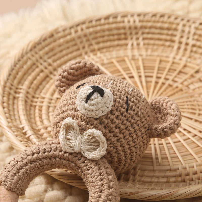 Baby Rattle Bear Crochet Animal Cartoon Music Rattle Toys for Baby Kawaii Teether Rattle Baby Toy 0 12 Months Montessori Toys