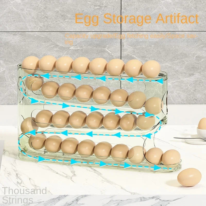 Transparent slide egg storage box 4-layer ladder egg box storage refrigerator side door large capacity automatic egg roller