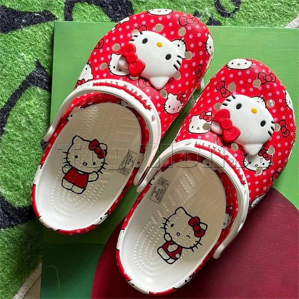 In Stock Miniso Hello Kitty Sanrio Hole Sandals Slippers Sandals Kawaii Eva Anime Home Beach Shoes Summer Slippers For Adult Kid