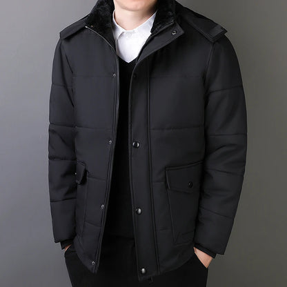 YJKVUR 2024 Winter New Jacket Men Mid-Length Thick Warm Waterproof Hooded Parka Windbreaker Military Fleece Plus Size Coat