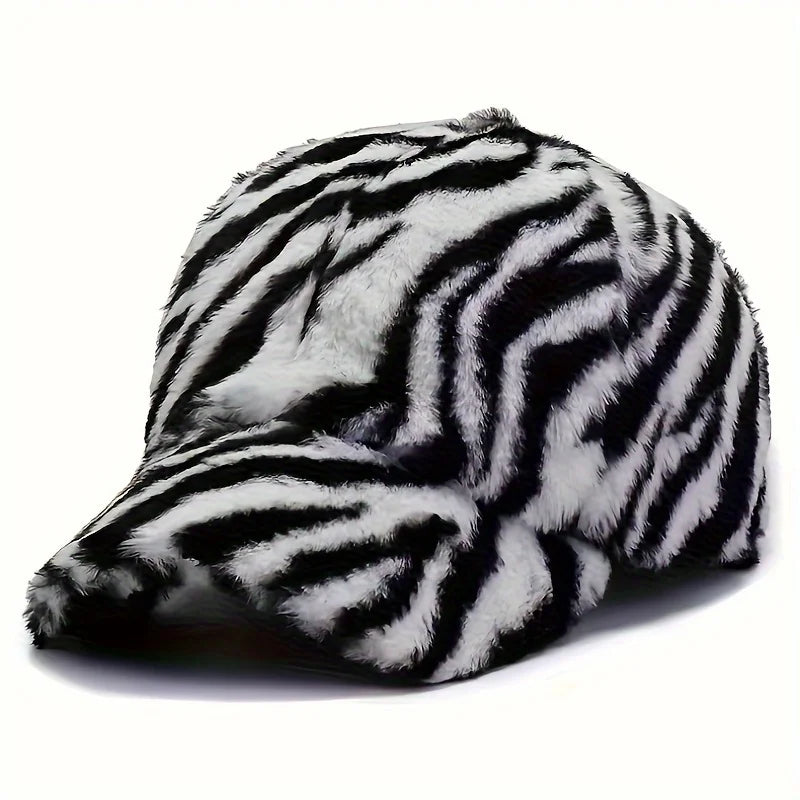 Get Ready for Winter with Our New Arrival Leopard & Zebra Print Fleece Baseball Cap - Perfect for Women