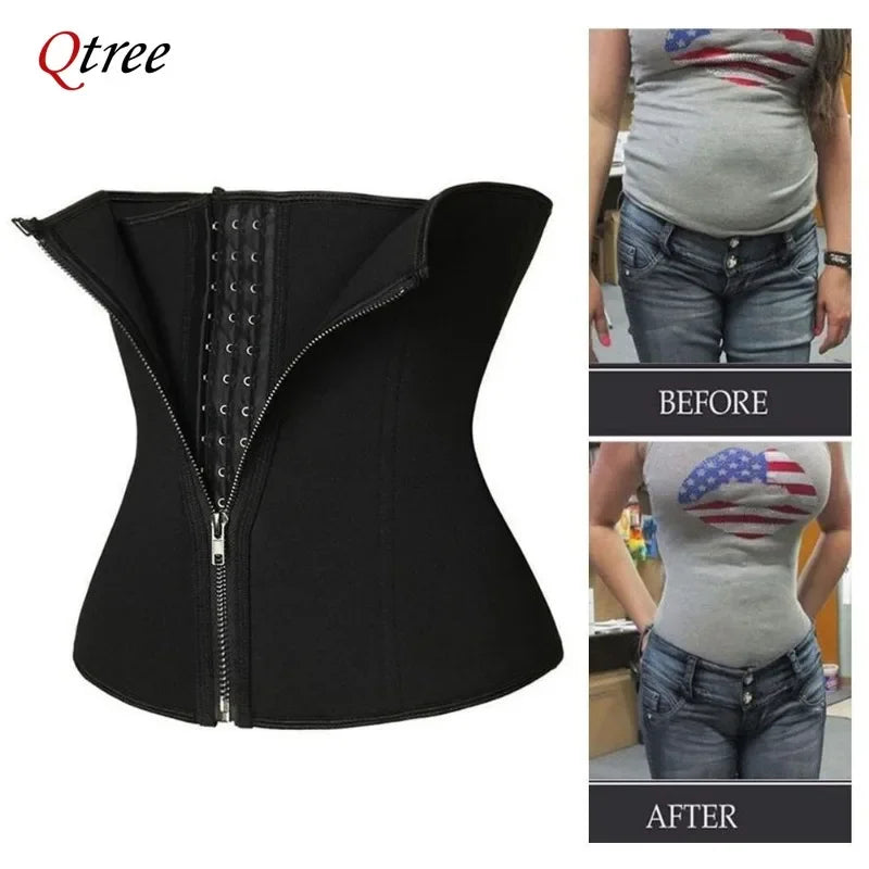 Qtree Waist Trainer for Women Corset Belly Cincher Tummy Control Bustier Shapewear Slimming Body Shaper Neoprene Workout Girdle