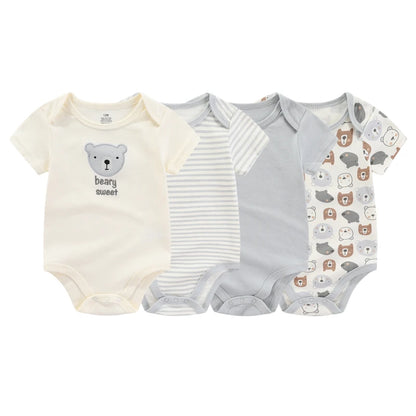 4/5PCS Cotton Bodysuits Print Newborn Baby Girl Clothes Short Sleeve Cartoon Baby Boy Clothes Set Solid Color Summer Bebes