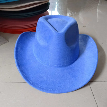 Western suede leather 7.5CM Western denim women's Fedora hat men's church jazz hat fashion travel party hat denim hat 2024