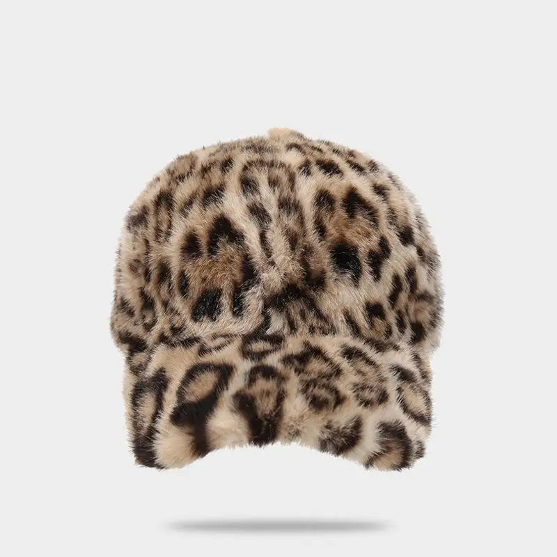 Leopard Print Baseball Cap Women Plush Faux Fur Keep Warm Winter Women's Cap Outdoor Vintage Snapback Hats For Women