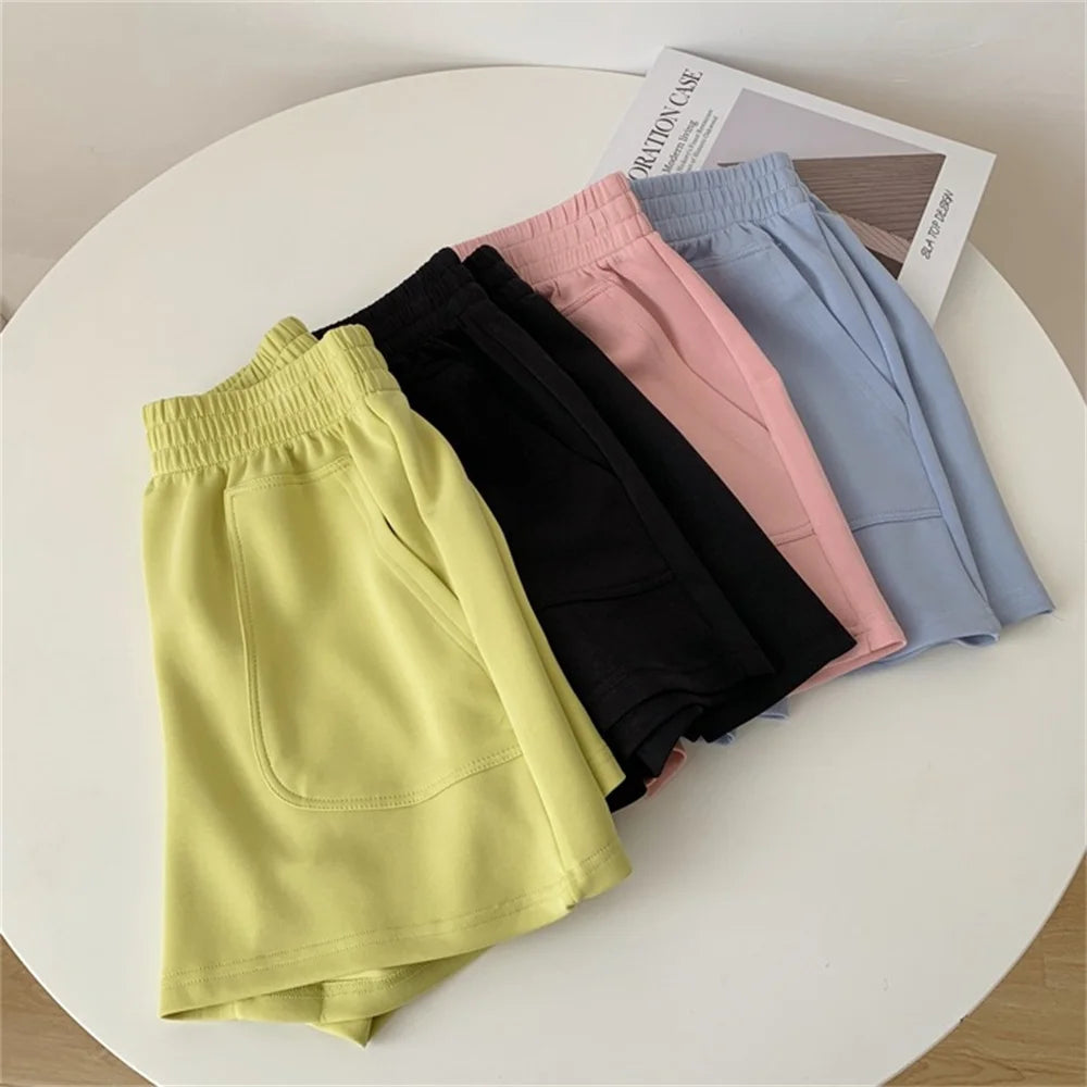 Women Simple Soft Shorts Large Size Casual Shorts Yoga Beach Pants Female Sports Shorts Wide Leg Bottoms Hot Streetwear