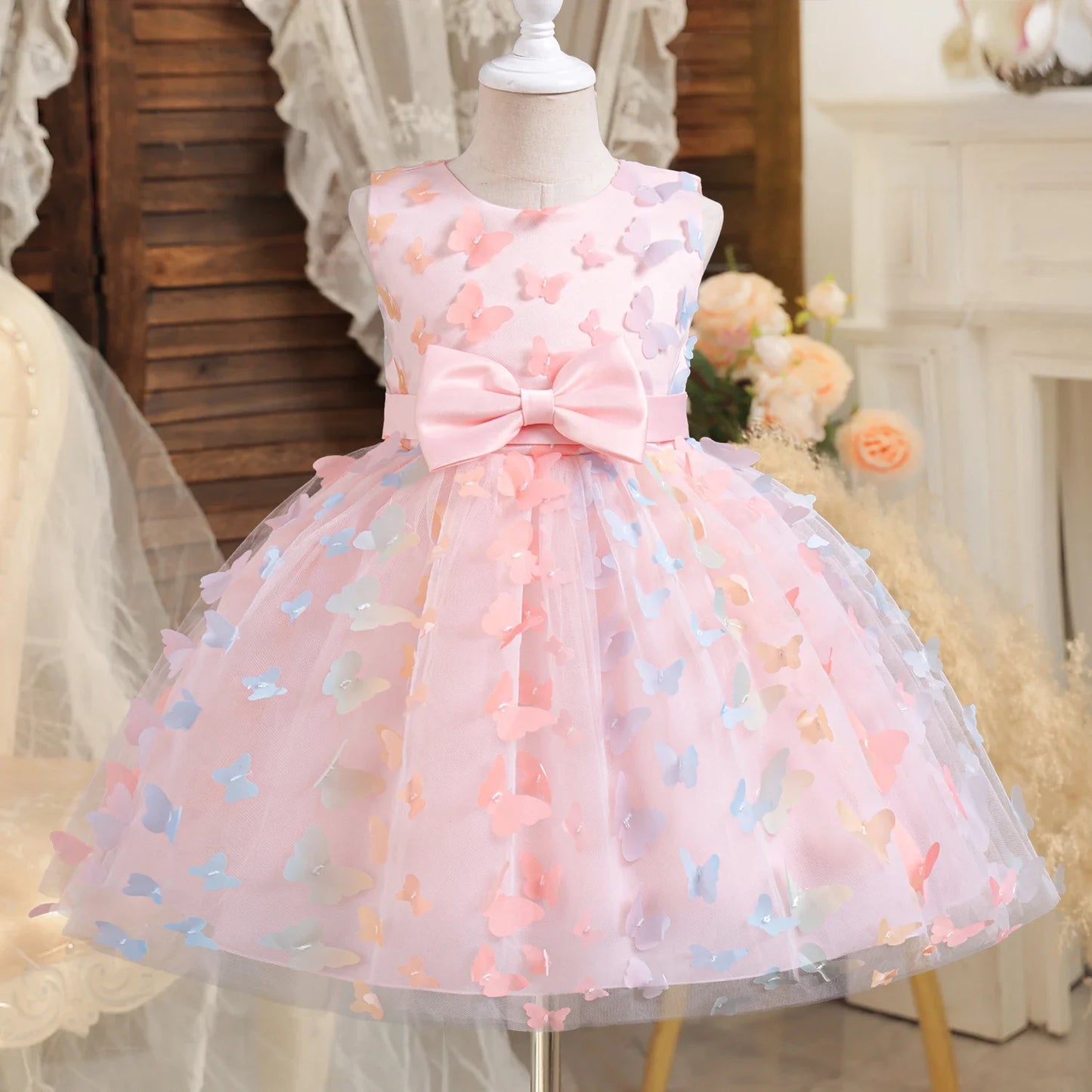 Little Girl Party Dress Princess 3D Butterfly Mesh Tutu Gown Children Birthday Weddings Ball Gown Kids Formal Gala Costumes 3-8Y