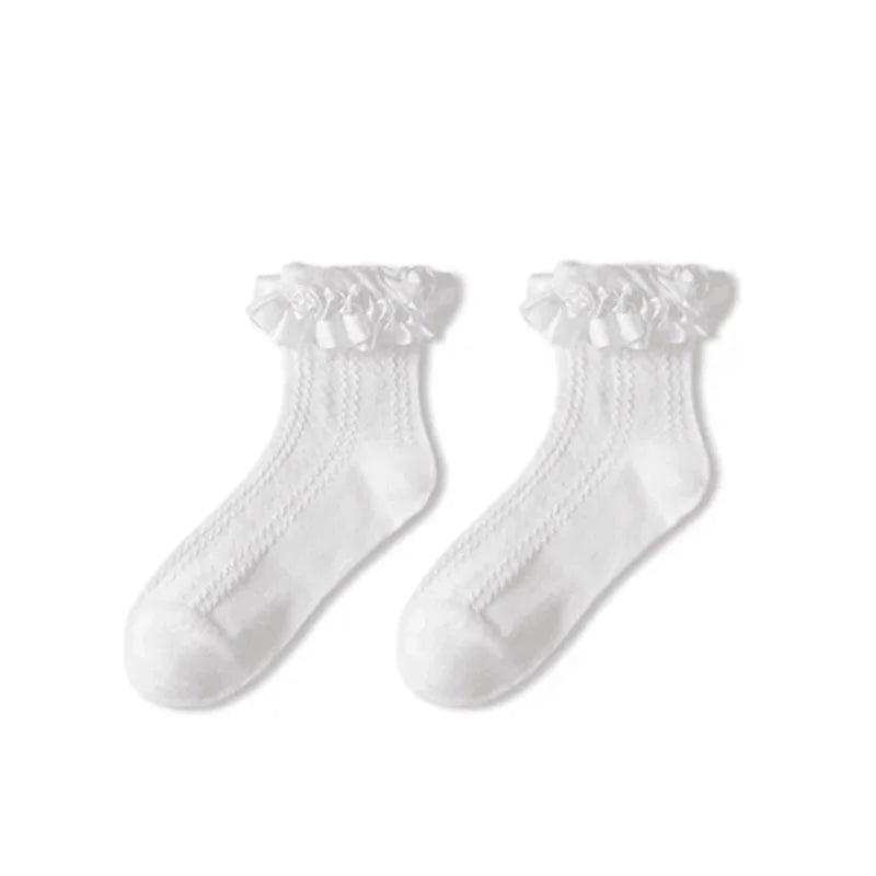 Woman Socks Solid Black White Lolita Lacework Ruffle Socks Summer Thin Japanese Style Kawaii Sweet Girls Cute Short Socks Women