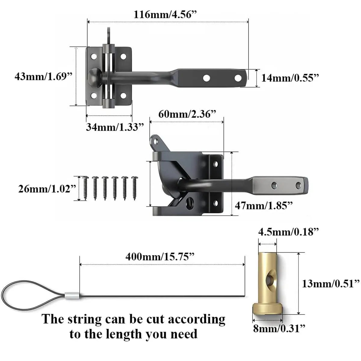 Self-Locking Gate Latch Carbon Steel Post Mounted Fence Gate Latch Heavy Duty Automatic Gravity Lever Locking Fence Latch