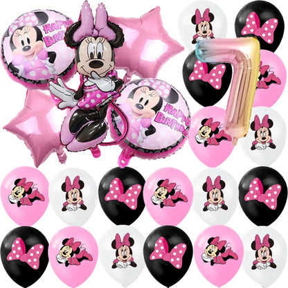 Minnie Mouse Party Decoration Disposable Tableware Minnie Cup Plate Balloon For Girls Baby Bath Birthday Party Supplies