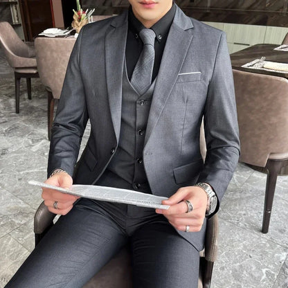 S-9XL New (Blazer+Vest+Pants) Men's Fashion Business Gentleman Professional Formal Dress Korean Version Banquet Dress Suit 6XL