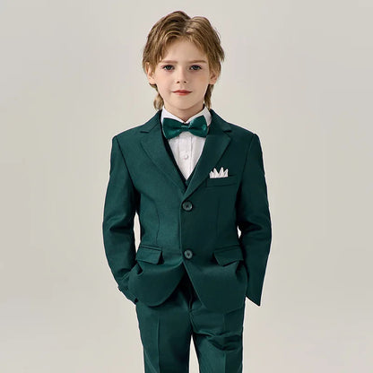 Prince Kids Green Jakcet Vest Pants Bowtie Piano Party Dress Boys Wedding Ceremony Photograph Suit Children Performance Costume