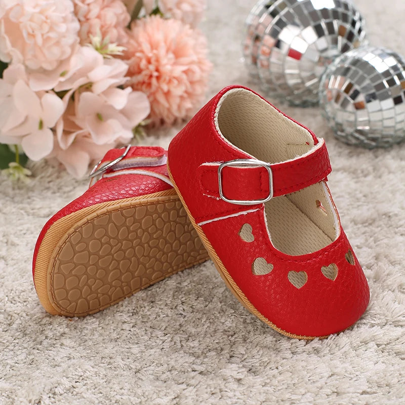 Newborn Baby Shoes Baby Girl Shoes Girl Classic Red Bowknot Rubber Sole Anti-slip PU Dress Shoes First Walker Toddler Crib Shoes