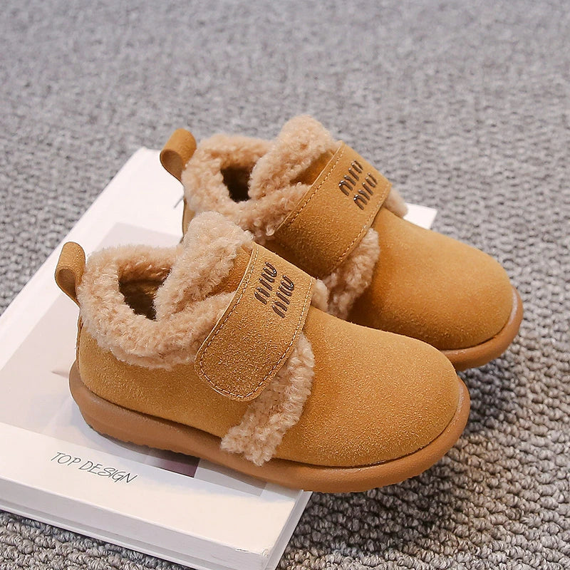 Children's Padded Bokken Shoes 3-18 Years Old Padded Thickened Boys Girls Cotton Shoes Brown Soft Non-slip Kids Snow Boots