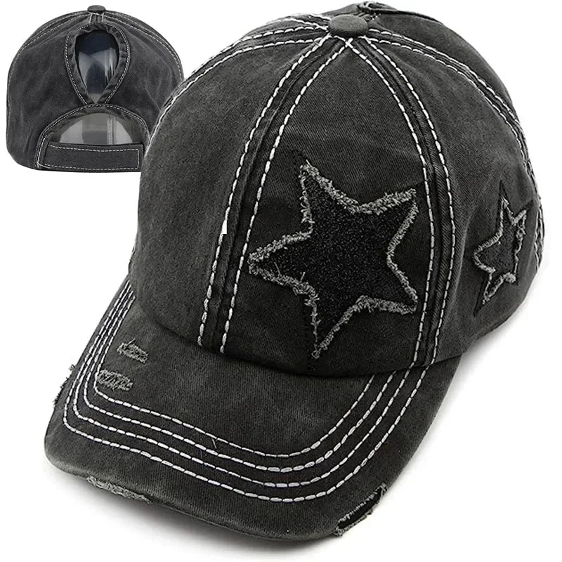 Retro Y2K Star Washed Denim Hole star Baseball cap Snapback Hats Autumn Summer fishing Hat Men Women Caps Casquette hats Gorras