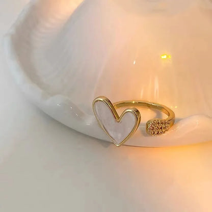 GUFTM Fashion Cute Shell Heart Rings for Women Girls Elegant Temperamental Gold Color Zircon Open Adjustable Ring Jewelry 2024