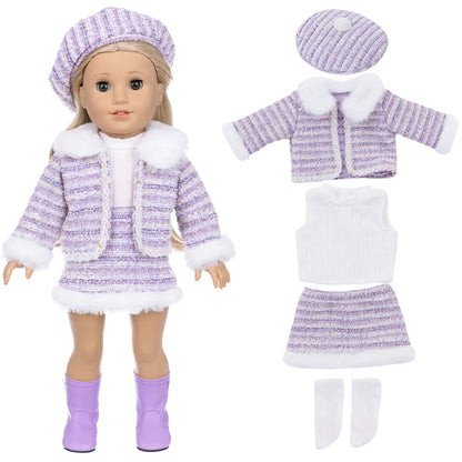 18 inch Girls Doll Winter Coat Dress Suit for 43cm Baby Doll Outfit Skirt