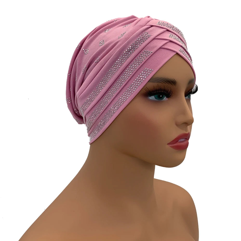 Summer Breathable Muslim Turban Cap Diamonds Under Scarf Hat Fashion Inner Hijab Bonnet