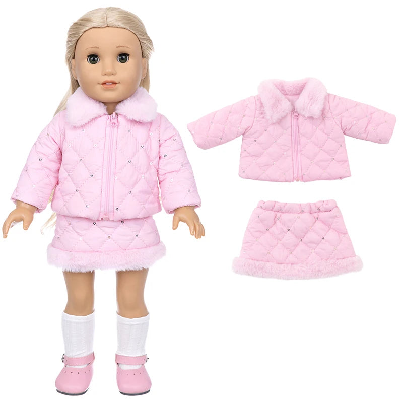 18 inch Girls Doll Winter Coat Dress Suit for 43cm Baby Doll Outfit Skirt