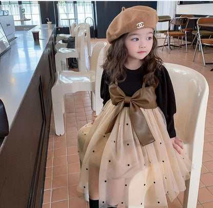 Children's Spring Autumn Long sleeves Dress  Baby Girl Big Bow Tulle Fashion Dress fit 0-3 Year Baby Girl Birthday Party Dress