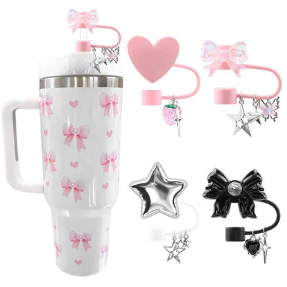 4pcs/set 30/40 Oz Tumbler Cup Silicone Straw Covers for Stanley Cute Heart Straw Cover Dust Proof Plugs Protector Straw Tips