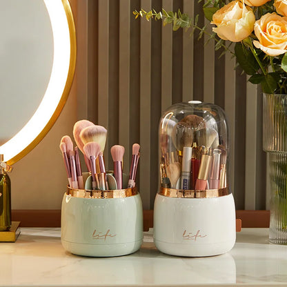 360° Rotating Makeup Brushes Holder Portable Desktop Makeup Organizer Cosmetic Storage Box Make Up Tools Jewelry Container