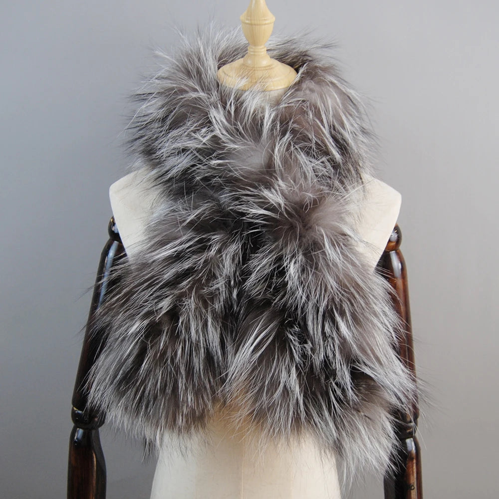 2025 New Knit Real Fox Fur Lady Fashion Neckerchief Scarves Women Real Fur Bandana Women Winter Warm Natural Fox Fur Scarf Ring