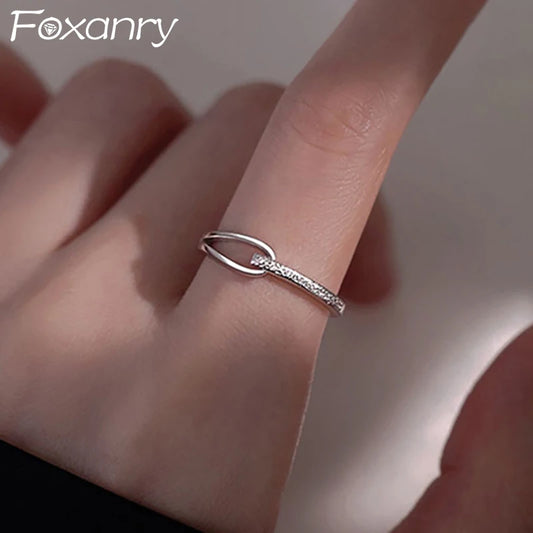 Foxanry Minimalist Silver Color Engagement Rings for Women Elegant Geometric Handmade Bride Jewelry