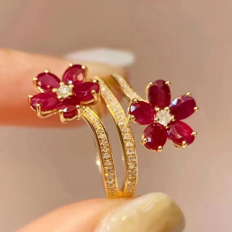 Fashion Vintage Delicate Floral Ruby Rings for Female