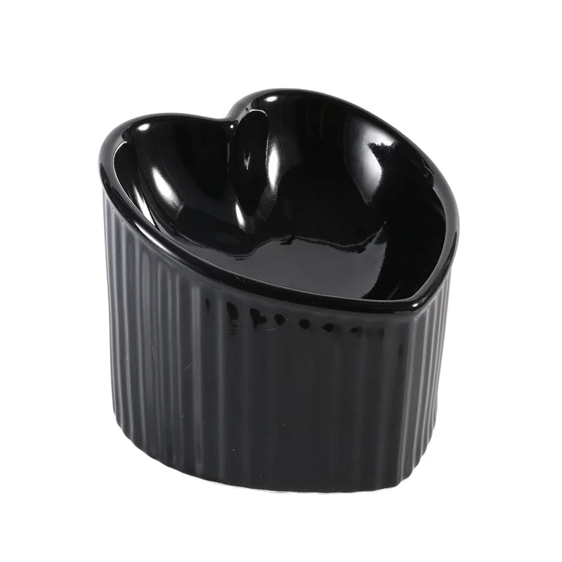 Ceramic Tilted Elevated Cat Bowl Heart Shape Anti Slip Cute for Cats Kitten Small Dogs Functional Width 14cm Handmade Pet Feeder
