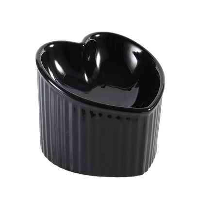 Ceramic Tilted Elevated Cat Bowl Heart Shape Anti Slip Cute for Cats Kitten Small Dogs Functional Width 14cm Handmade Pet Feeder