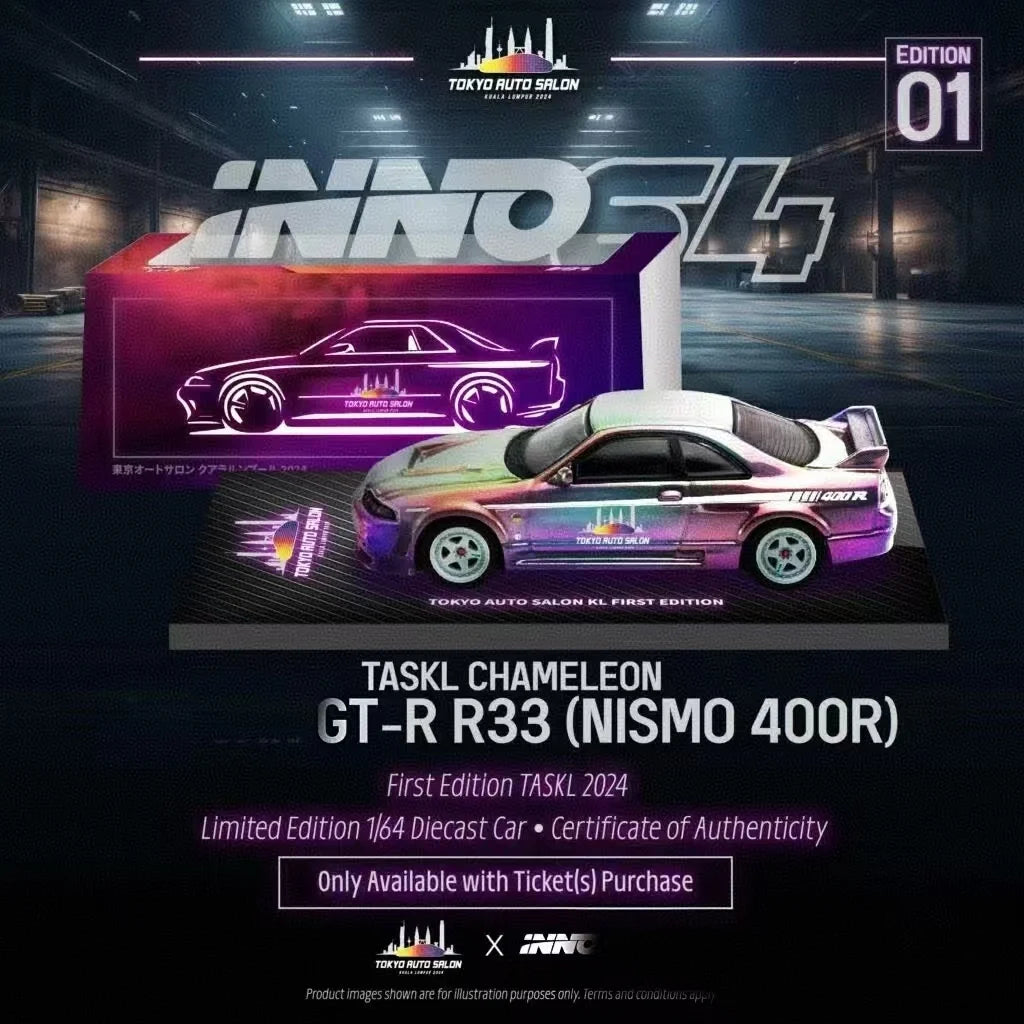 Inno 1/64 2024 Kuala Lumpur Tokyo Automotive Salon Limited Top Secret R35 R34 MY2024 Alloy Car Model