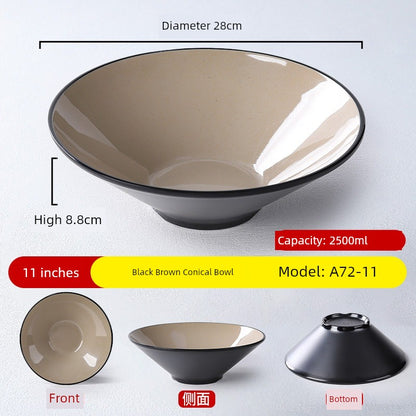 Melamine Rain-Hat Shaped Bowl Commercial Ramen Bowl River Snail Rice Noodle Bowl Noodle Restaurant Dedicated Noodles with Soy Sauce Wonton Pig's Knuckle Rice Spicy Hot Large Bowl
