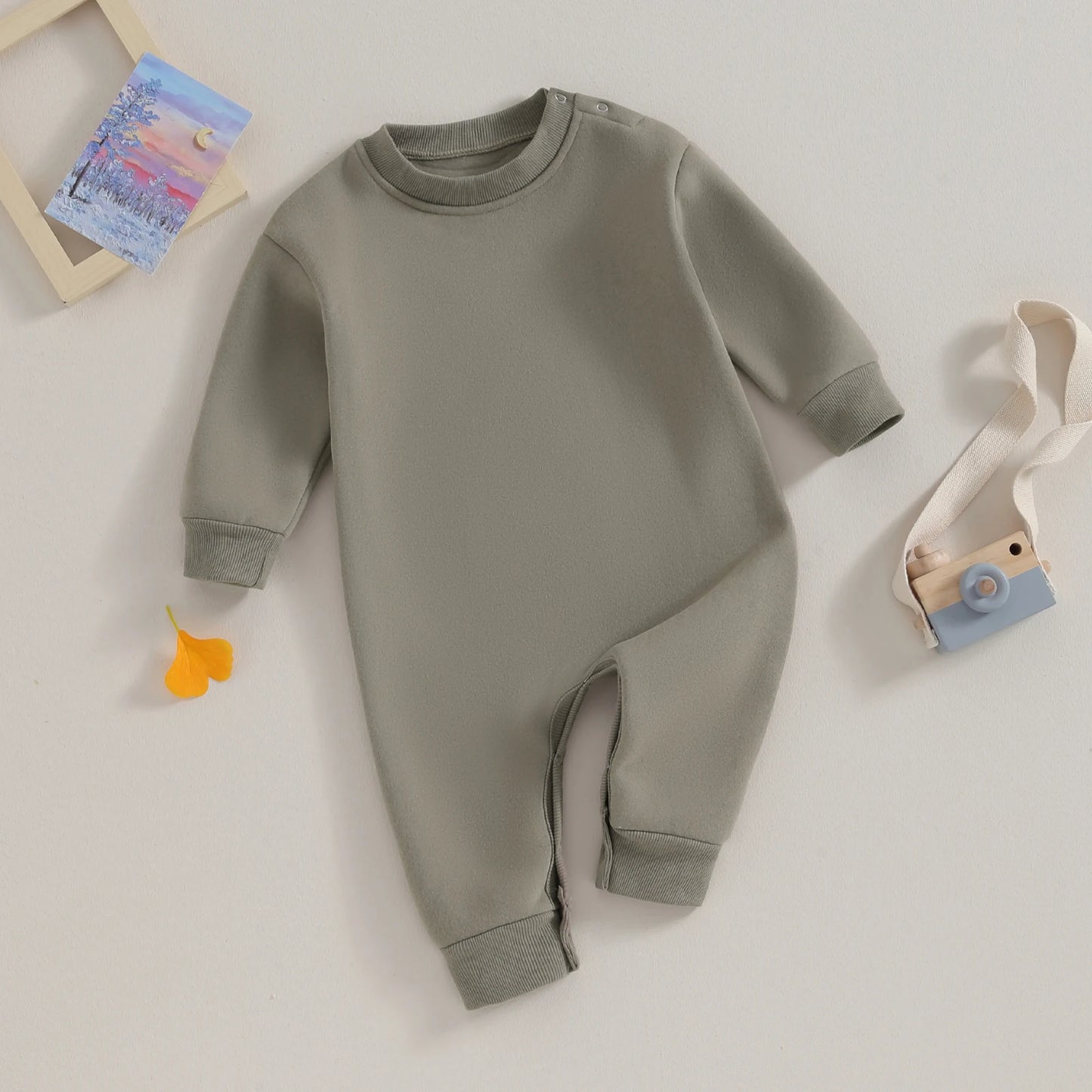 Pudcoco Toddler Baby Girls Boys Sweatshirt Romper Solid Color Fleece Long Sleeve Jumpsuit for Newborn Cute Clothes 0-18M