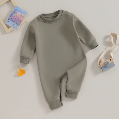 Pudcoco Toddler Baby Girls Boys Sweatshirt Romper Solid Color Fleece Long Sleeve Jumpsuit for Newborn Cute Clothes 0-18M