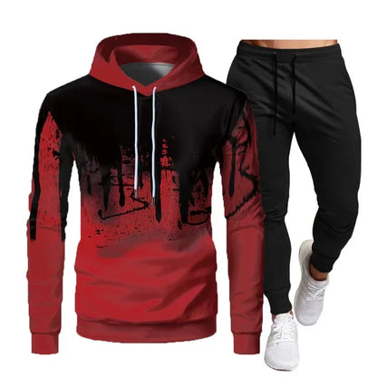 New men's autumn and winter hoodie + pants two-piece set,2025 fashion outdoor fishing casual print jumper, men's sportswear