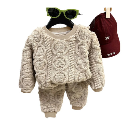 Children's Fall and Winter Facecloth Warm Pajamas Homewear Suit Boys Padded and Thickened Homewear Girls Thermal Underwear Set