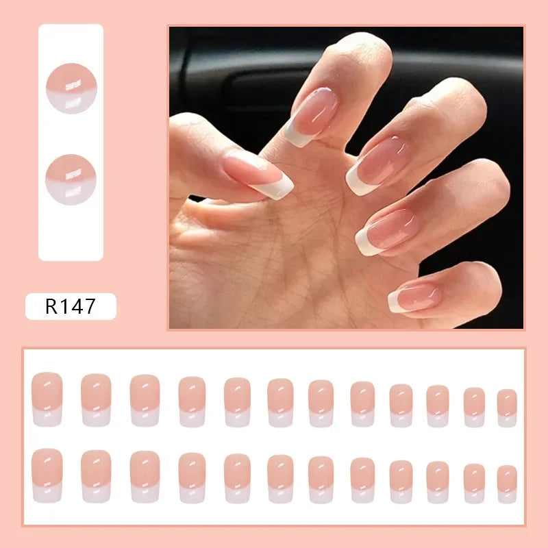 Vintage Camellia Wearable Pink Press on Fake Nails Tips with Glue False Nails Design Butterfly Lovely Girl False Nails