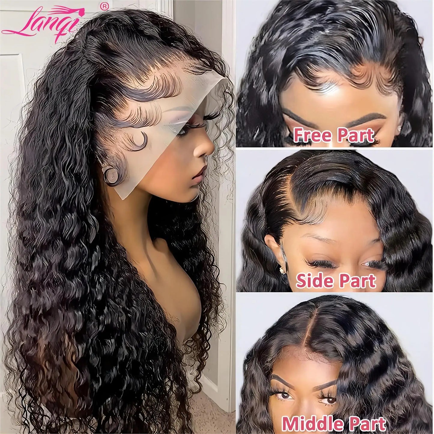 Deep Wave Glueless Wig Human Hair Ready To Wear 13x4 Curly Lace Front Human Hair Wig 250 Density Transparent Lace Frontal Wig