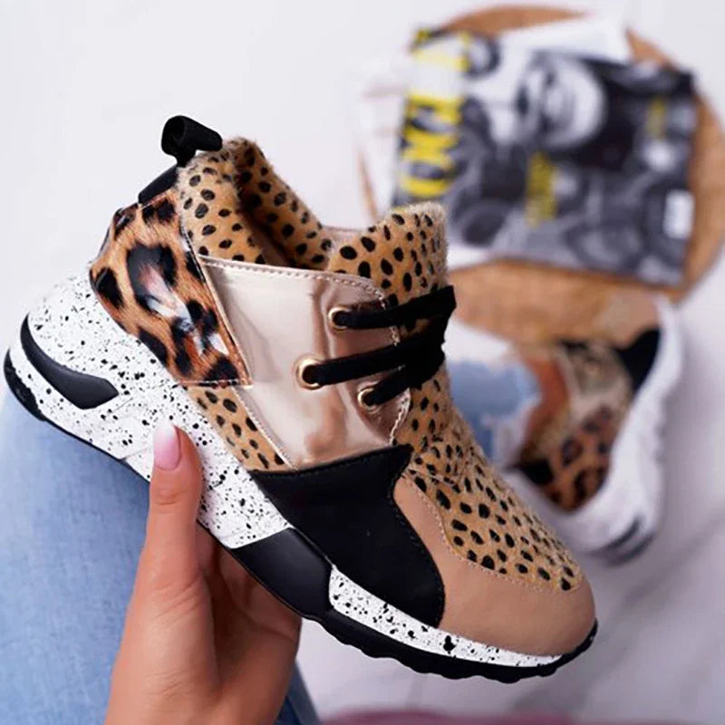 2024 Summer Hot Lady Shoes Women Sneakers Leopard Mesh Breath Women Running Female Shoes Outdoor Flat Platform Zapatos Mujer