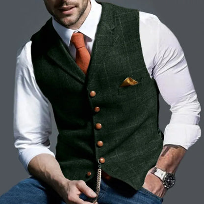 Spring and Autumn Europe and The United States Men's Fashion Plaid Casual Single-breasted Vest Slim-fit Suit Vest, Commuting