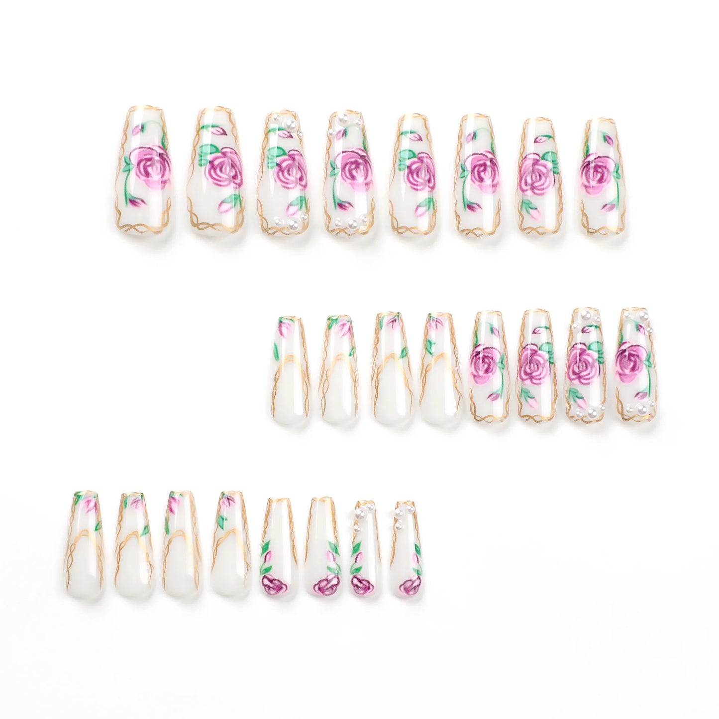 24 PCs Long French Simple Flower Nails with 1 Jelly Gel and 1 Nail File